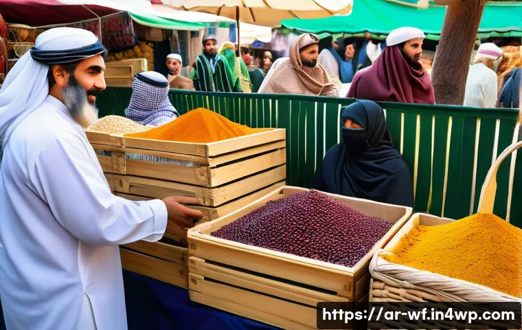 지역생산의 경제적 가치 측정 - A vibrant Middle Eastern local market scene showcasing diverse traditional agricultural products suc...