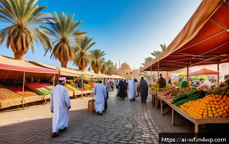 지역생산과 탄소 발자국 감소 - A vibrant local farmers' market scene in an Arabic town, showcasing diverse fresh produce like color...